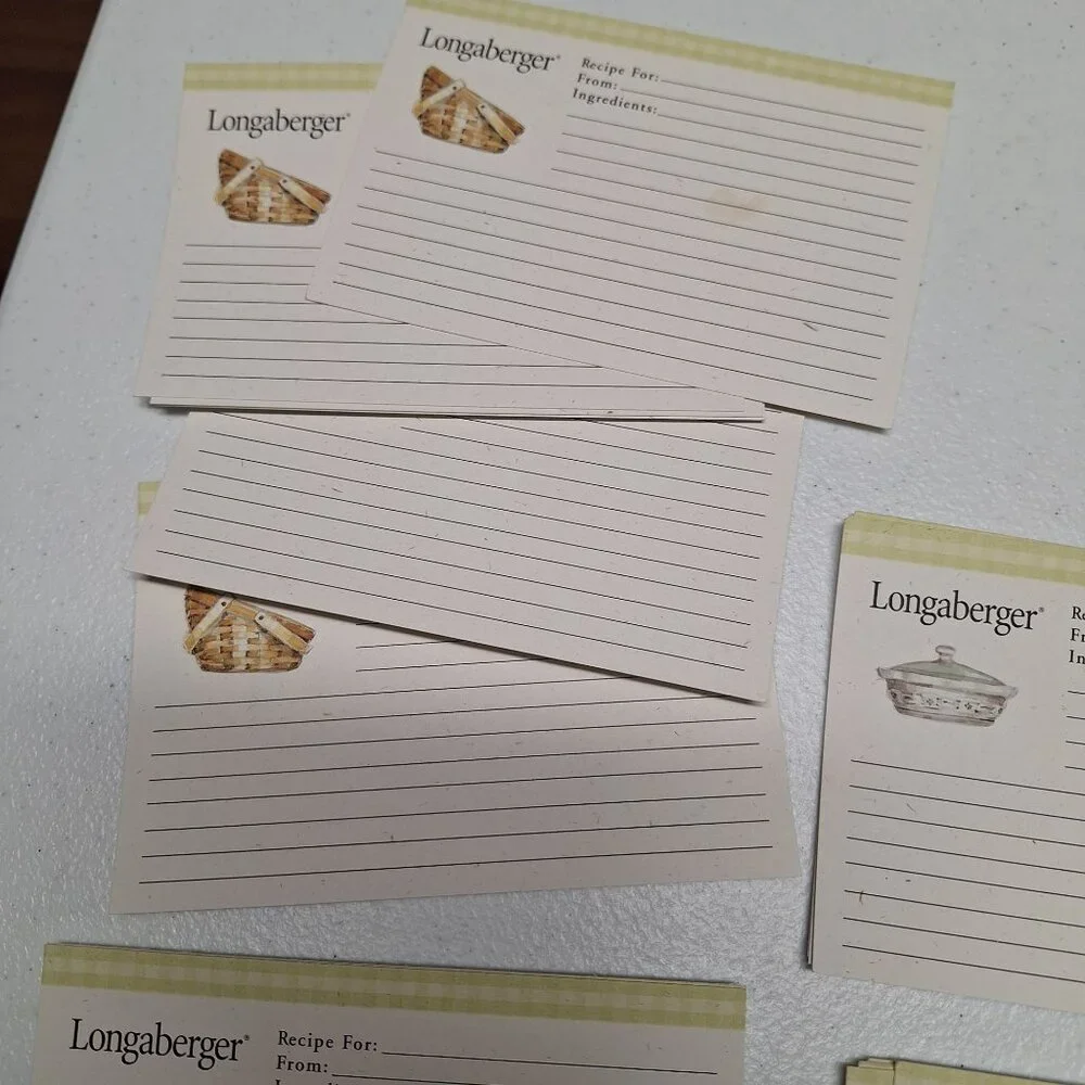 Longaberger Recipe Cards Set 20‎ Pieces Basket Rolling Pin Knives Casserole Dish